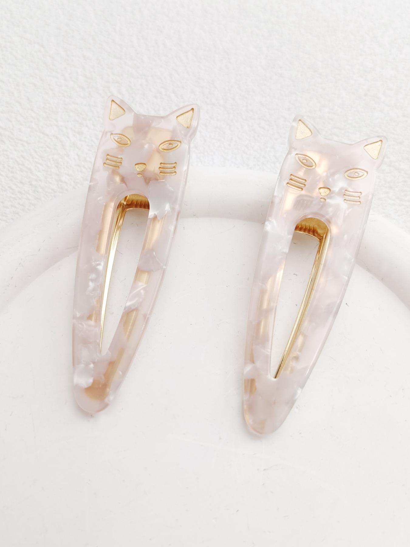2PCS 7.3cm Cat Acetate Metal Hair Clips - Cute Cat Shape, High-Quality, Durable, Easy to Wear, Hair-Friendly for Daily Use at Work, School, or Dates