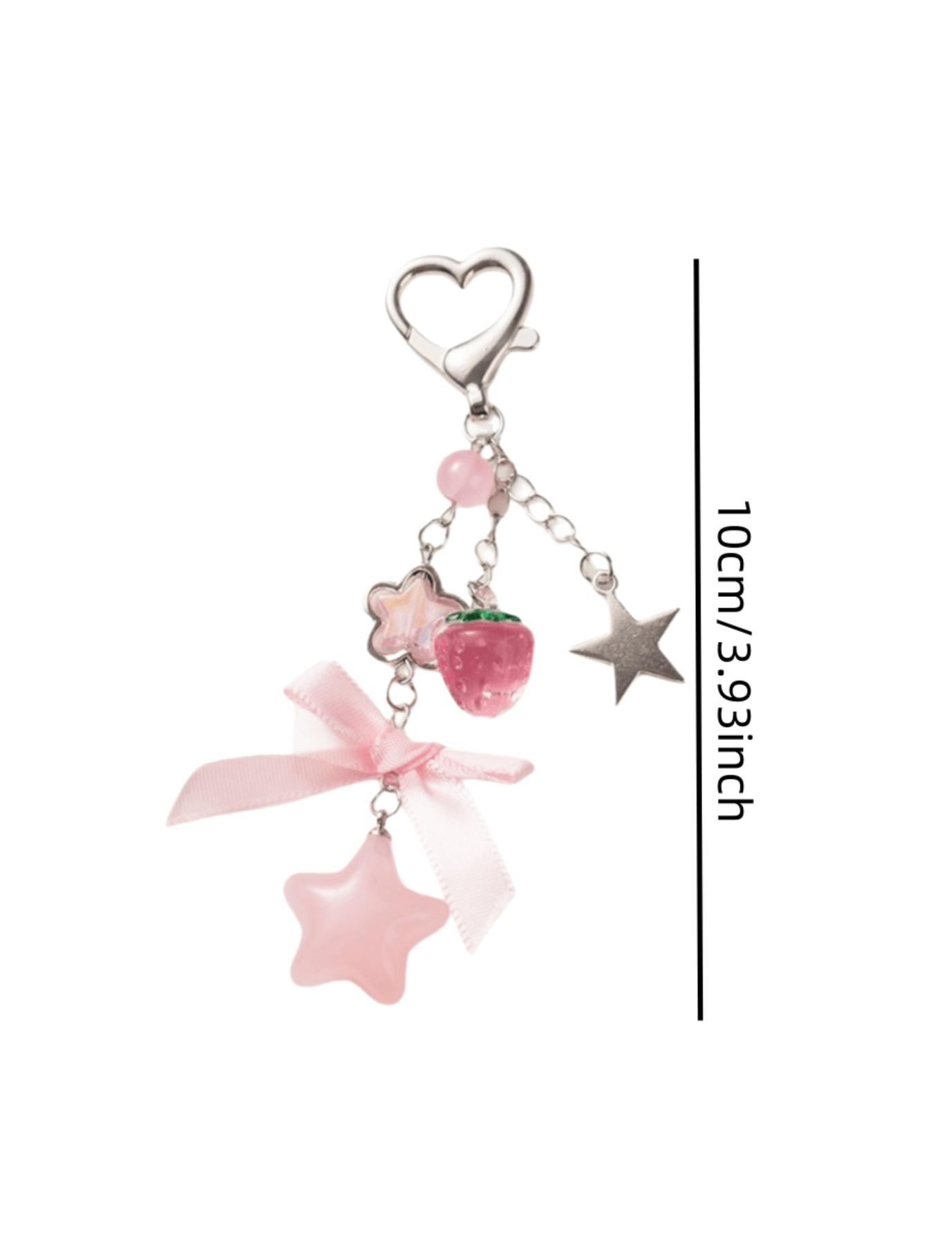 Style Soft Strawberry Star Keychain, Heart Clip + Transparent Strawberry + Matte Star, Bag Charm, Earphone Case Decor, Unique Gift for Friends