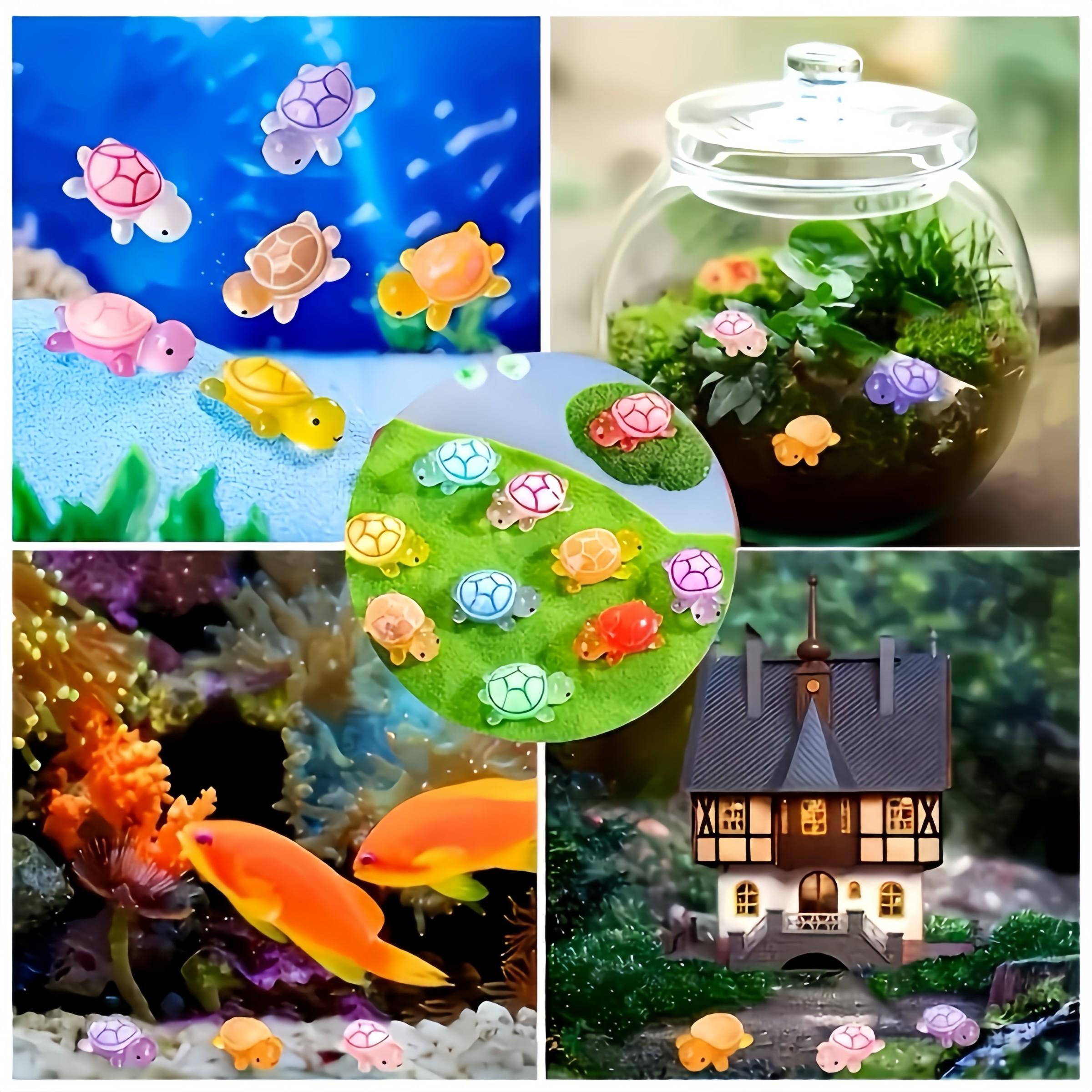 Glow-In-The-Dark Mini Turtle Figurine, Animal Figurines, Animal Decorative Figurines, Resin Craft, DIY Decor, Party Gift, Aquarium Ornament, Garden Decoration, Mixed Color