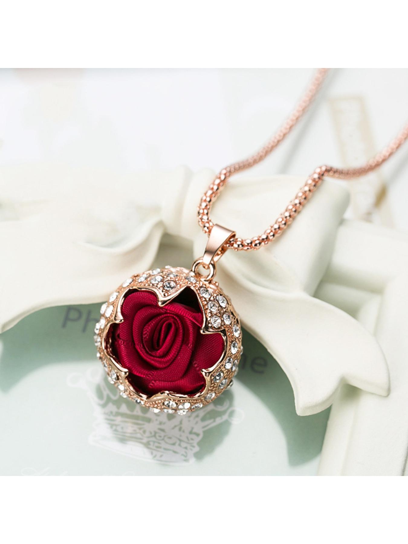 Elegant Rose Flower Pendant Necklace, Unisex Clothing Accessory, Long Chain Sweater Strand, Versatile Fashion Jewelry, Trendy Decorative Charm