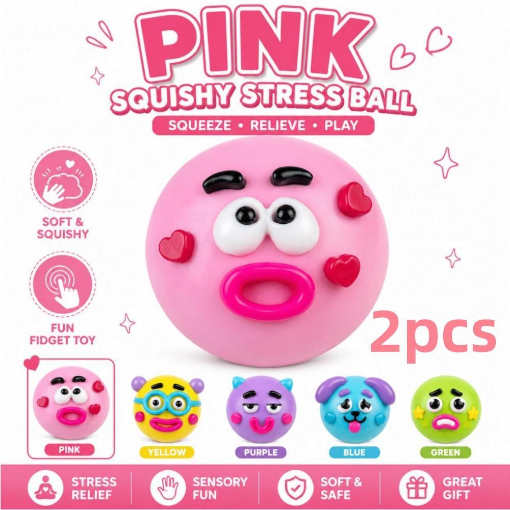 Cute Squishy Stress Relief Toy, Soft Squeeze Sensory Fidget Play Ball, Funny Face Anxiety Relief, Desk Toy Gift for Kids & Adults