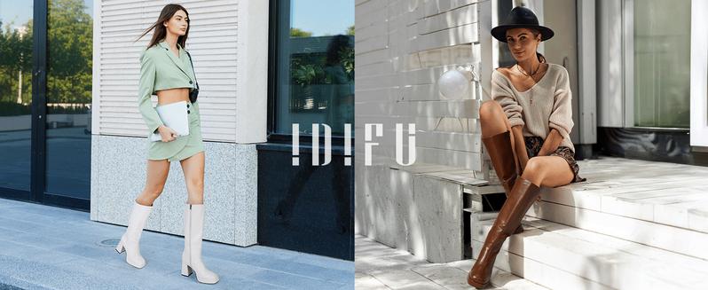 IDIFU Women's Square Toe Knee-High Boots, Soft Comfortable Chunky heel Booties for Winter, Elegant Walking Shoes Girl, Female Black Platform Footwear