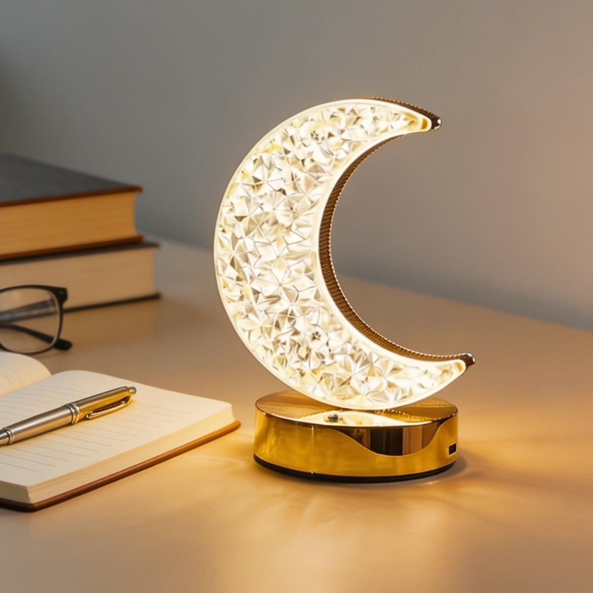 Moon Shaped Rechargeable Night Light, USB Rechargeable Table Lamp, 3-color Touch Dimming Night Light For Bedroom, Living Room, Home Decor, Mood Decorative Lights, Home Decor Lighting