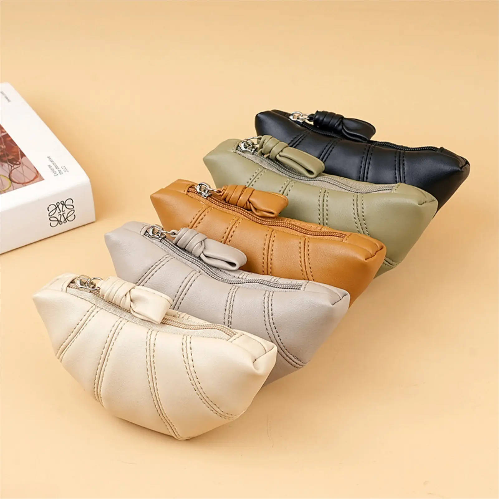 Genuine Leather Mini Croissant Dumpling Bag, Multifunctional Crossbody Bag, Portable Key Pouch, Coin Purse & Card Holder, Trendy Daily Hanging Handbag for Women