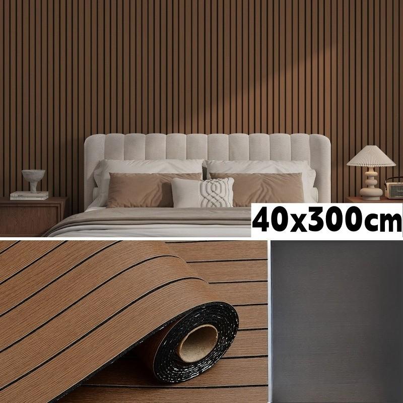 PVC Slat Wall Panel Peel and Stick 40CM"x 300CM" Faux Wood Slat Panel Artificial Oak Wood Grain Self-Adhesive Soundproof 3D Wall Panel for Walls and Ceilings