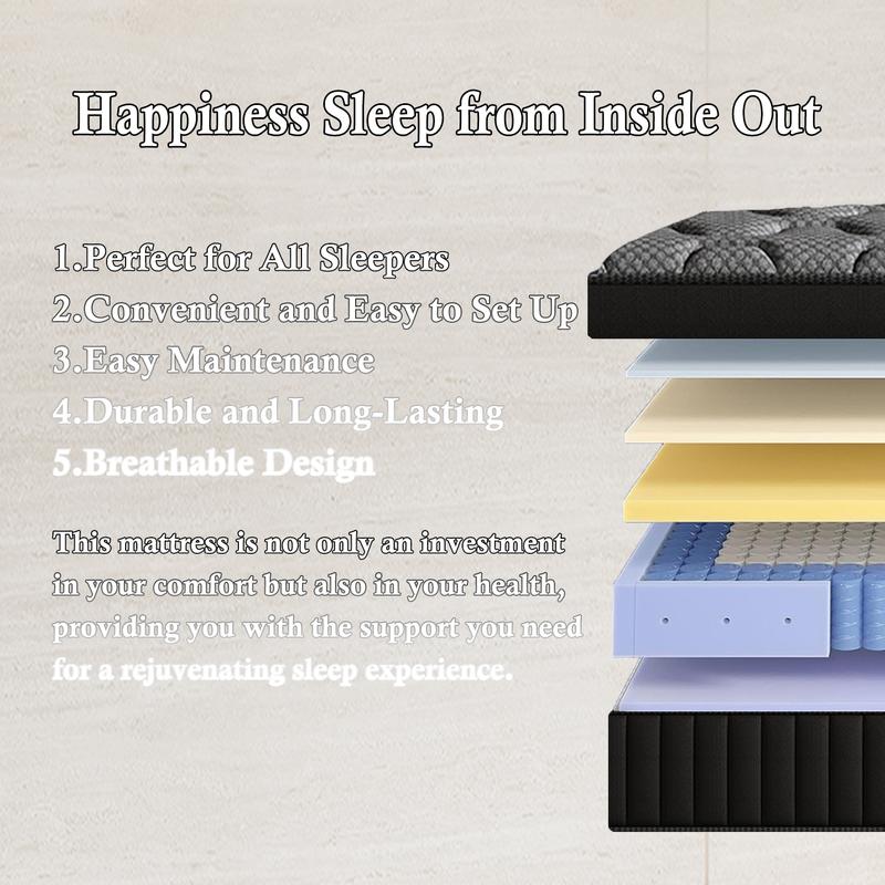 LODEIJA 8/10/12/14 Inch Twin, Full, Queen, King Mattress Memory Foam And Spring, Hybrid MattressMedium Firmness, Lumbar Support, For Home Rooms Hotels, Boxed Halloween ChristmasGift Furniture Ergonomic  size mattress Interior Modern size mattress