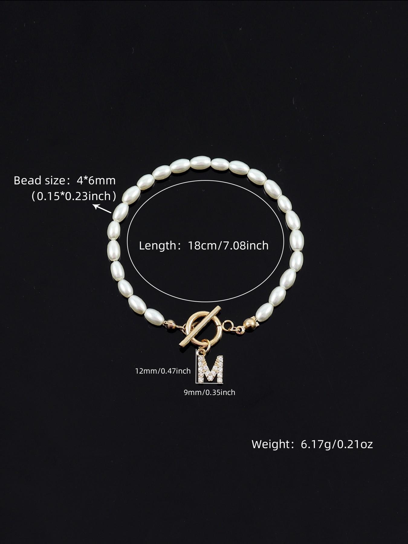 2024 Summer Women's Letter Initial Detail Faux Pearl Decor Bracelet Back To School, Stainless Steel Ot Buckle Matching Jewelry, Chain Clean Girl Accessories, Fall Outfits, Fall Freshness Fall, Letter Link Bracelet
