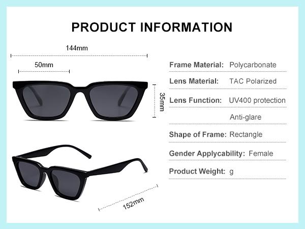 SOJOS Polarized Narrow Square Cateye Sunglasses for Women Retro Trendy Driving Glasses
