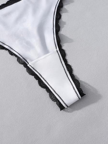 Women's Sexy Lace Trim Butterfly Print Thong Set, Fitted Design for All Seasons, Perfect Halloween Costume Underwear