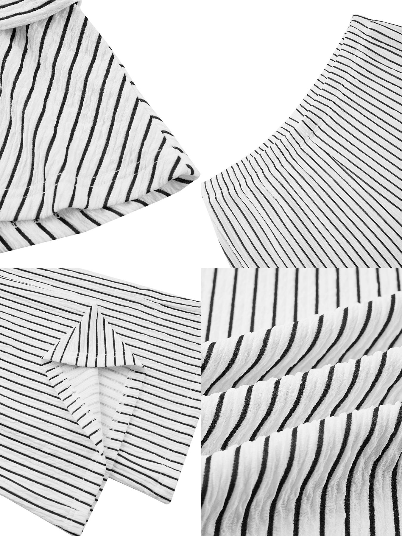 Women's Striped Two-Piece Set, Elegant Fall & Winter, Deep V-Neck Long Sleeve Top, High-Waisted Wide-Leg Pants, Plus Size