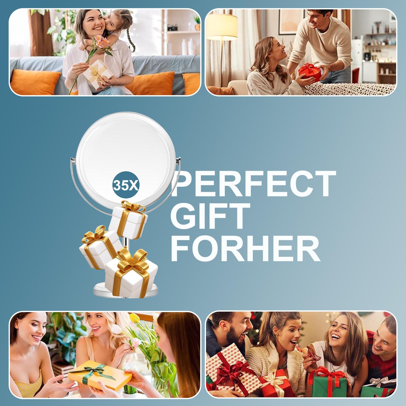 35X Magnifying Makeup Mirror, Dual-Sided 1X/35X Vanity Mirror with 360° Rotation, Detachable Acrylic Travel Mirror for Desk, Bathroom, Bedroom – Perfect Precision Makeup Gift for Women