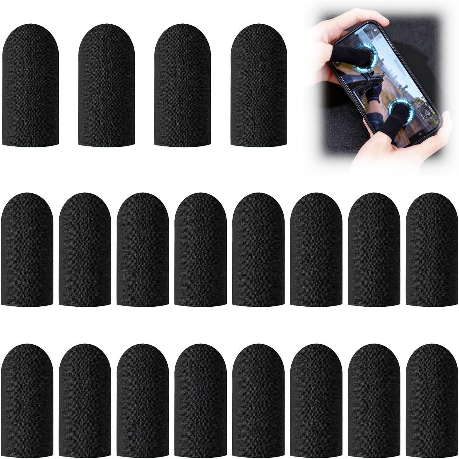 20PCS Gaming Finger Sleeves E-Sports Light Model, 0.15mm Superconducting Nanofibers, Smooth Feel, Anti-Sweat, Extremely Thin, Fit All Touchscreen Devices Black Edge