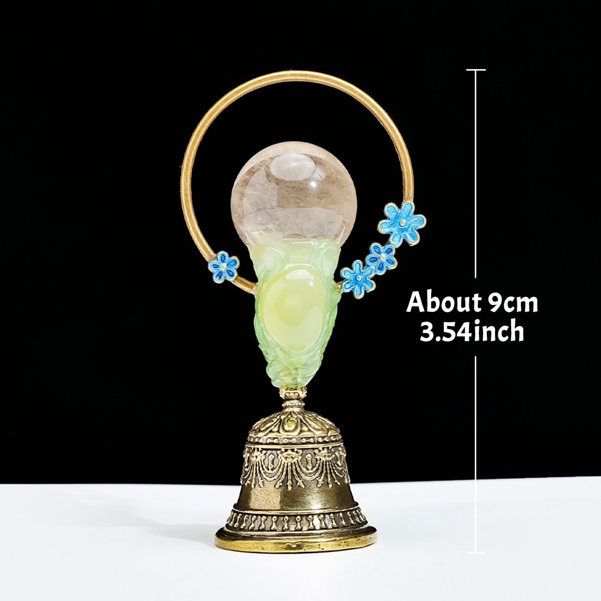 Natural Crystal Ball Brass Hand Bell, Copper Feng Shui Healing Bell, Home Decoration, Christmas Bell Gifts & Souvenir, 1pc