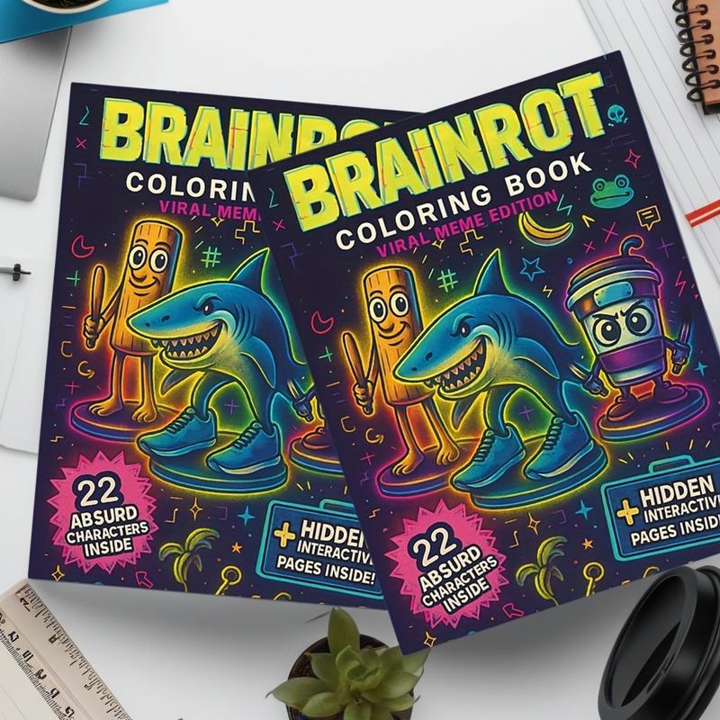 Ultimate Meme Gift Brainrot Coloring Book, Features 22 Viral Characters, Vibrant Cartoon Design, Hidden Pages, Ideal for Adults & Teens