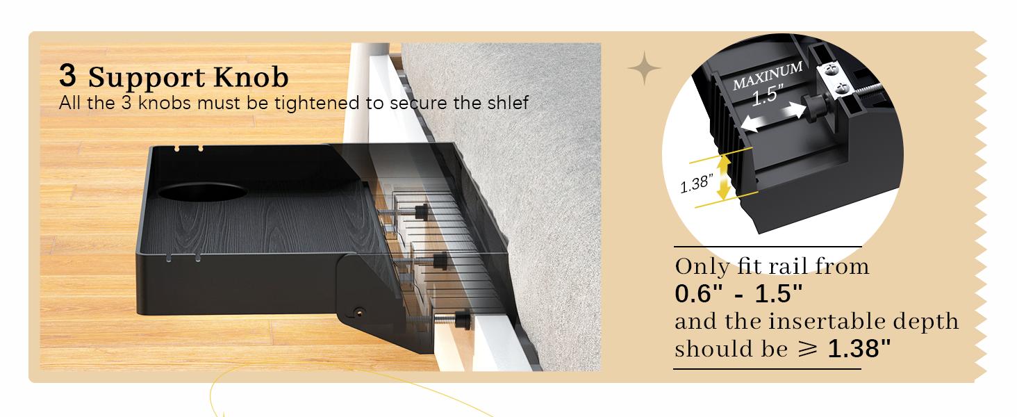 Bedside Shelf, Foldable Bunk Bed Shelf Clip On Nightstand Tray College Dorm Room Essential Table Caddy with Cup & Cord Holder for Top Bunk Organizer Bedroom, Normal Size, Black