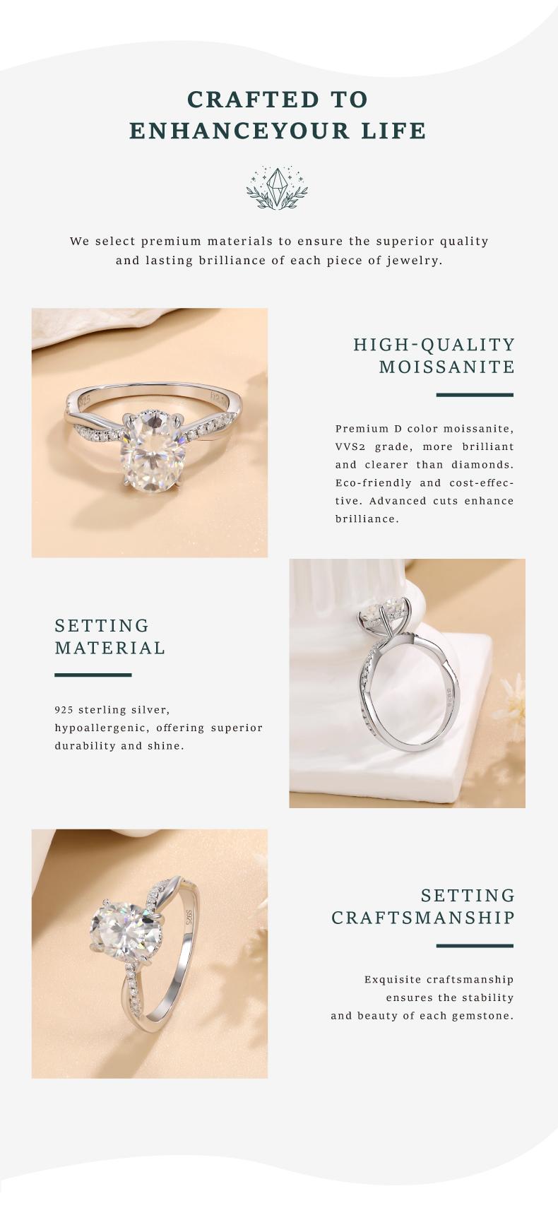 MOI MART 2Ct Oval Cut Synthetic Moissanite ring, Stackable in s925 sterling Silver engagement ring perfect gift Solitaire Wedding Infinity Bridal Band Set