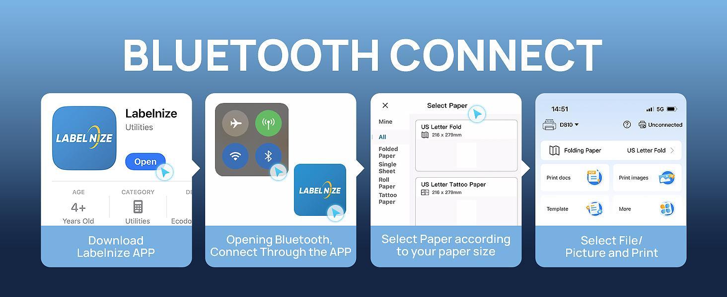 Portable Printer Wireless for Travel, D810 Bluethooth Thermal Printer Support for 8.5"x11" US Letter, AI Printer