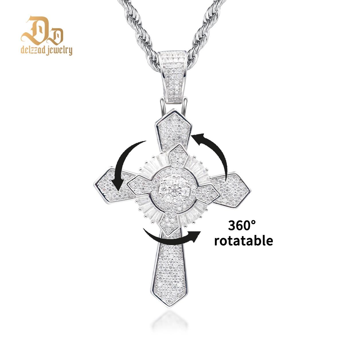 Delzzad Brillant Iced Out Rotatable Cross Pendant Necklace Synthetic Moissanite Necklace S925 Chain Birthday Anniversary Mother's Day Christmas Gifts for Men Women Jewelry