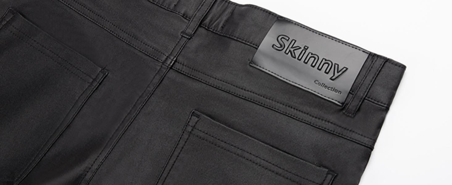GINGTTO Mens Slim Fit Pants Stretch Pu Faux Leather Motorcycle Biker Pants