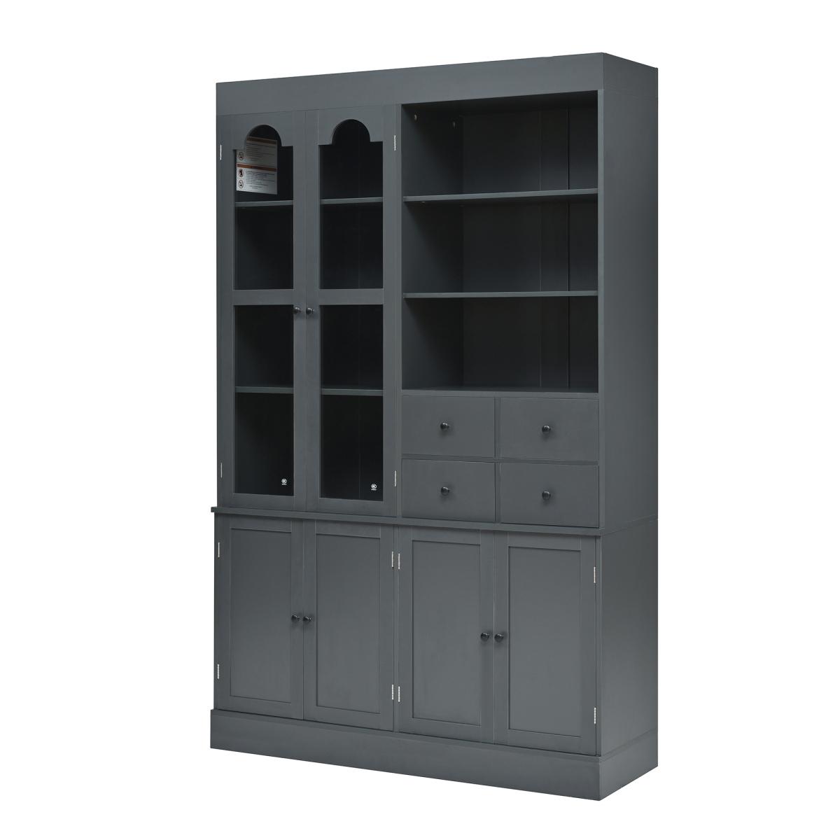 [Assembly Video Provided]  47.2x15.7x75inch Freestanding Buffet with Hutch, Tall Kitchen Pantry Cabinet with 4 Drawers, Door Shelves and Pull-out Trays for Dining room, Living Room, Gray
