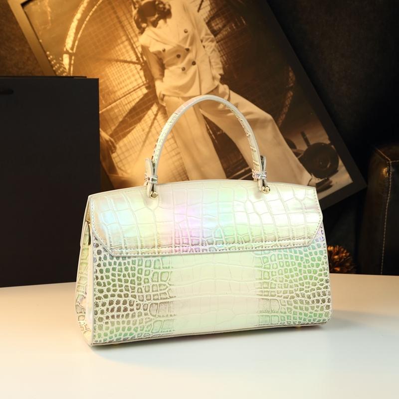 Vibrant Snake Print Crocodile Pattern Handbag, Luxurious Single Shoulder Bag, High-End Commuter Crossbody Bag, Versatile Locking Female Bag