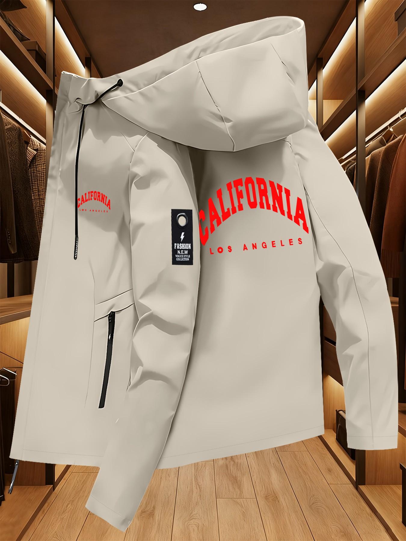 California Jacket, Los Angeles Letter Jacket, American Vintage Hooded Workwear, La City Element Top, Casual Long Sleeve Windbreaker