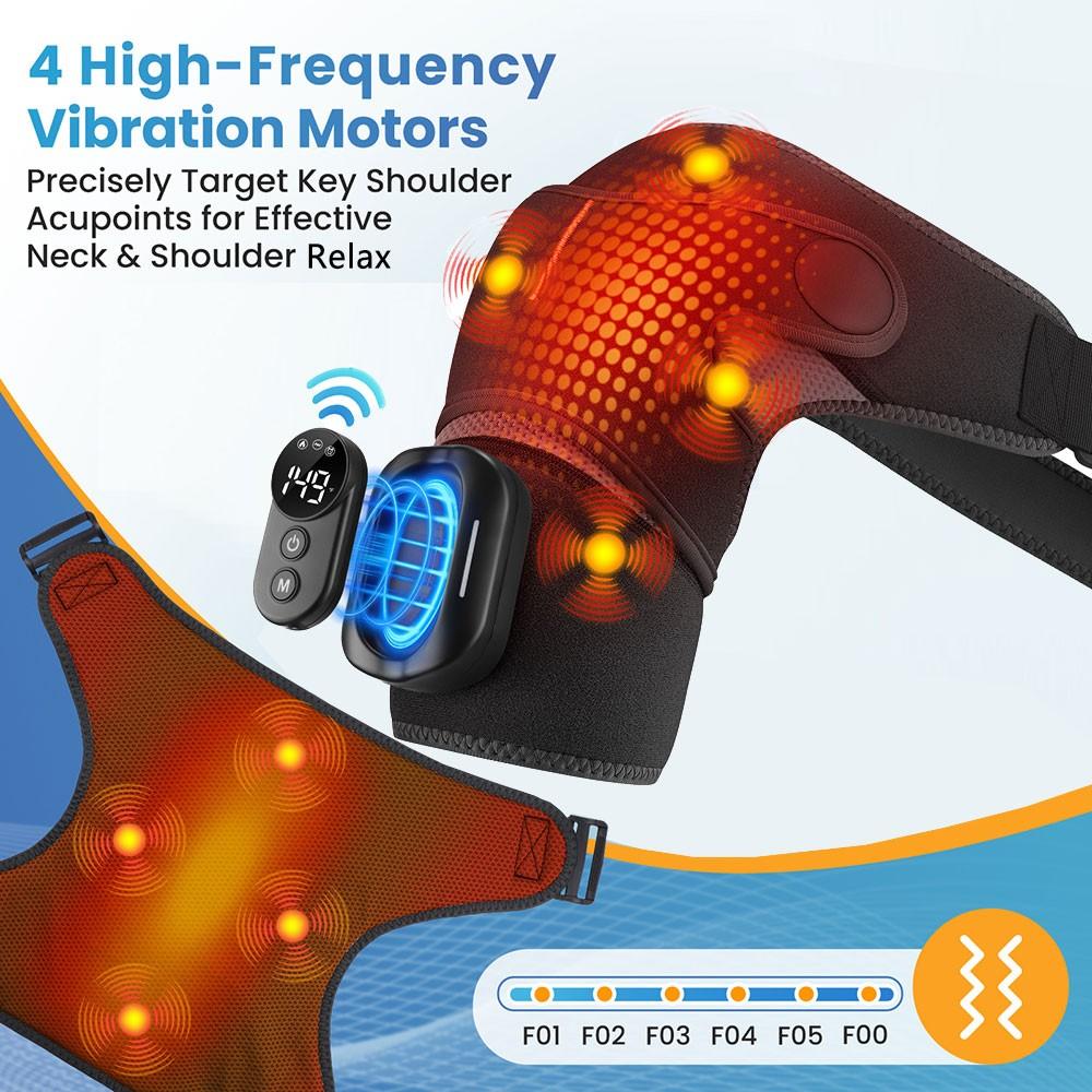 Electric Heating Vibrating Shoulder Wrap Pad with Remote Control, 4 Motor Vibration, 5 Intensity Levels, Universal Left and Right Shoulder Massage Support Belt Strap, Relaxing Gift