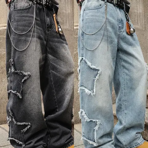 【Black Friday】Autumn & Winter Men's Loose Straight Leg Casual Jeans, American Trend Y2K Street Pants, Star Patch Denim Pants, Ideal Gifts for Husbands & Boyfriends