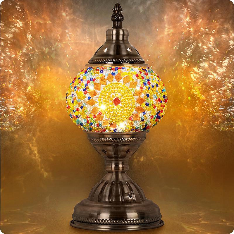 Yarra-Decor Handmade Turkish Moroccan Lamp - Tiffany Mosaic Glass with Bronze Base, Portable Bedside Lamp, Rechargeable Battery 2000mAh (LED Bulb Included) Lighting Christmas gifts Valentine's Day gifts