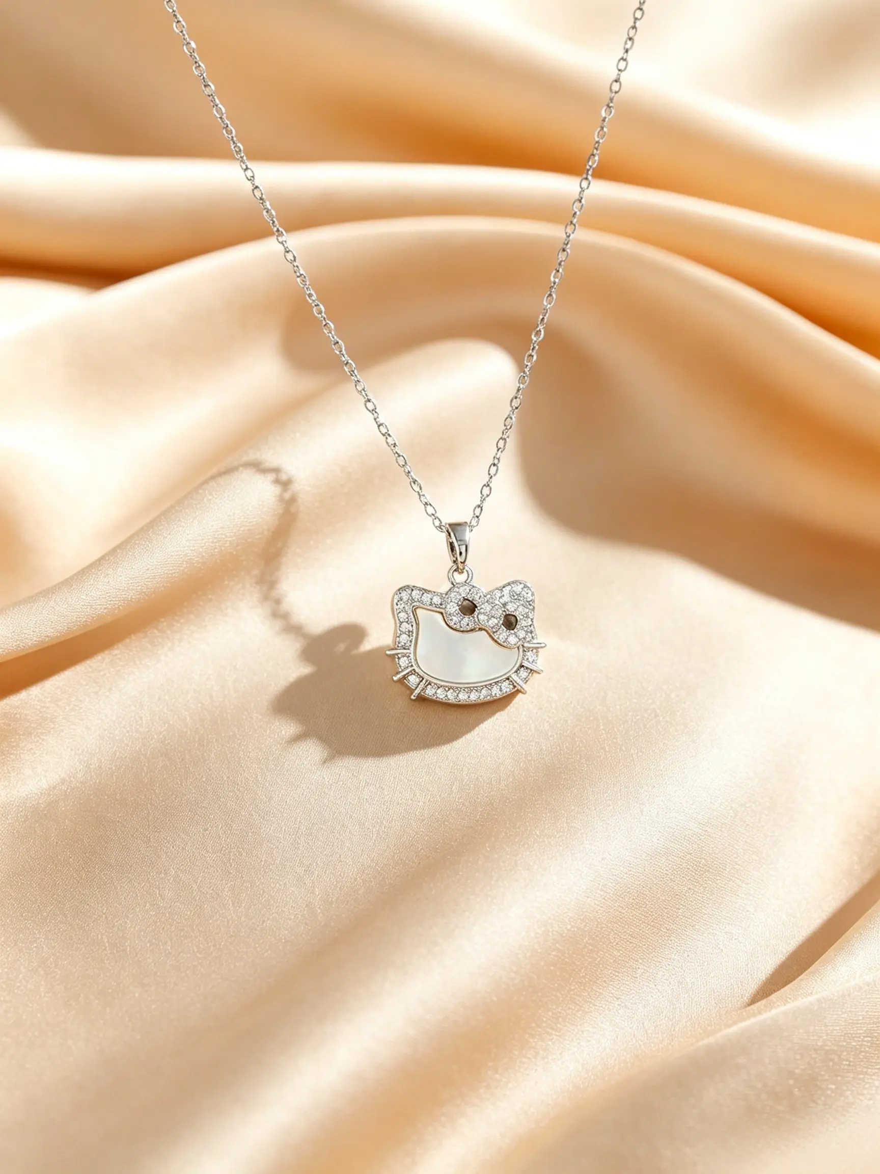 Cartoon Kitty Cat Zircon Tiara Necklace for Women Fashion Cute Cat Zirconium Steel Collar Chain Pendant Necklace