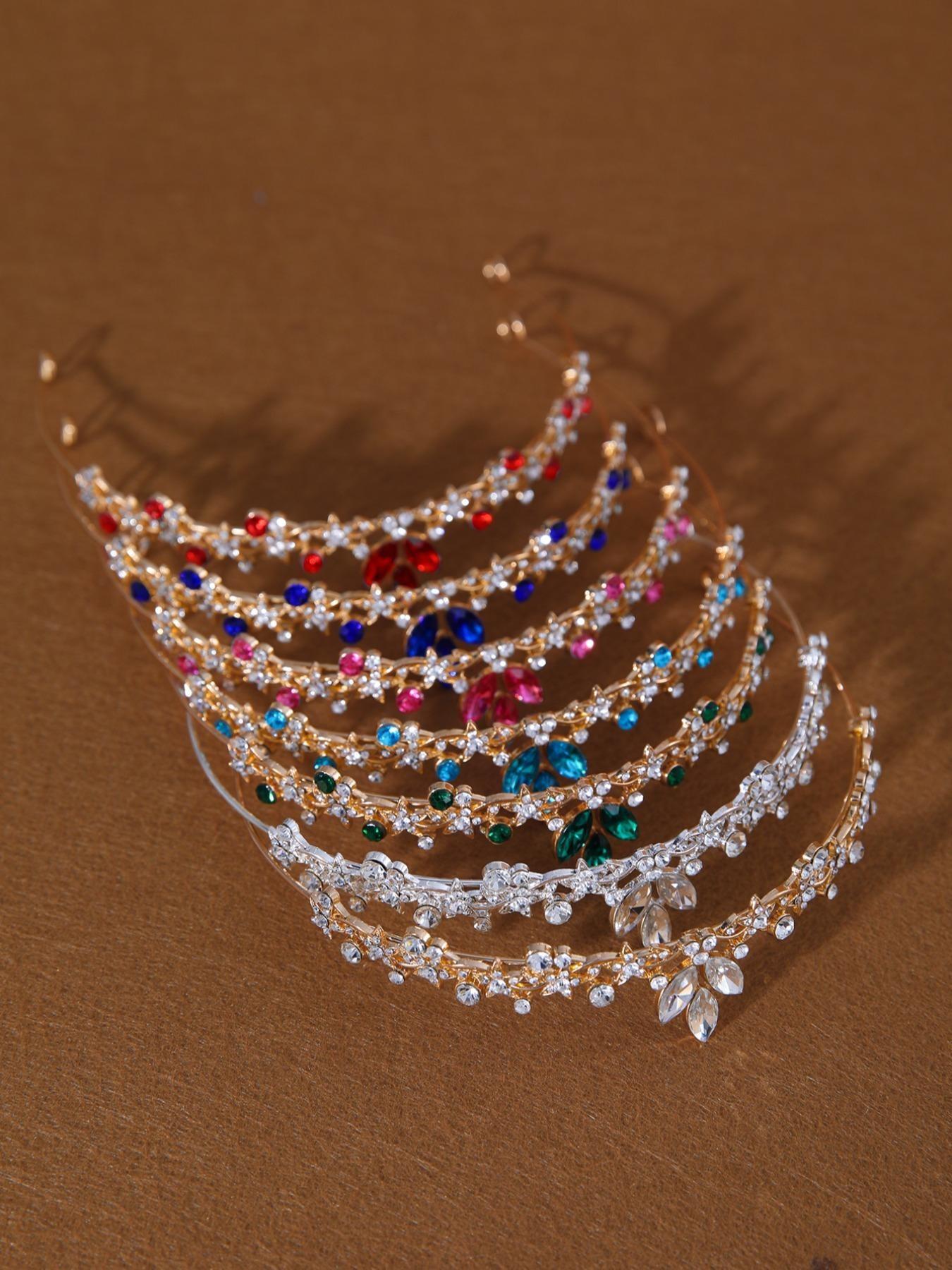 Colorful Crystal Bridal Crown, Multi-Color Rhinestone Wedding Headpiece, Elegant Princess Hair Accessory for Proms, Parties, Daily Wear