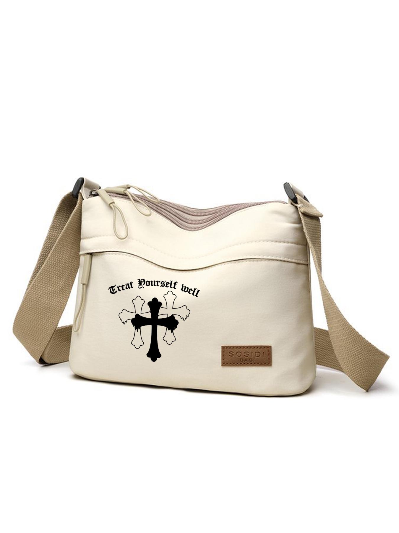 Crossbody Bag with Cross Print, Adjustable Strap Shoulder Bag, Unisex Casual Style, Ideal for Outdoor Leisure or Daily Commute