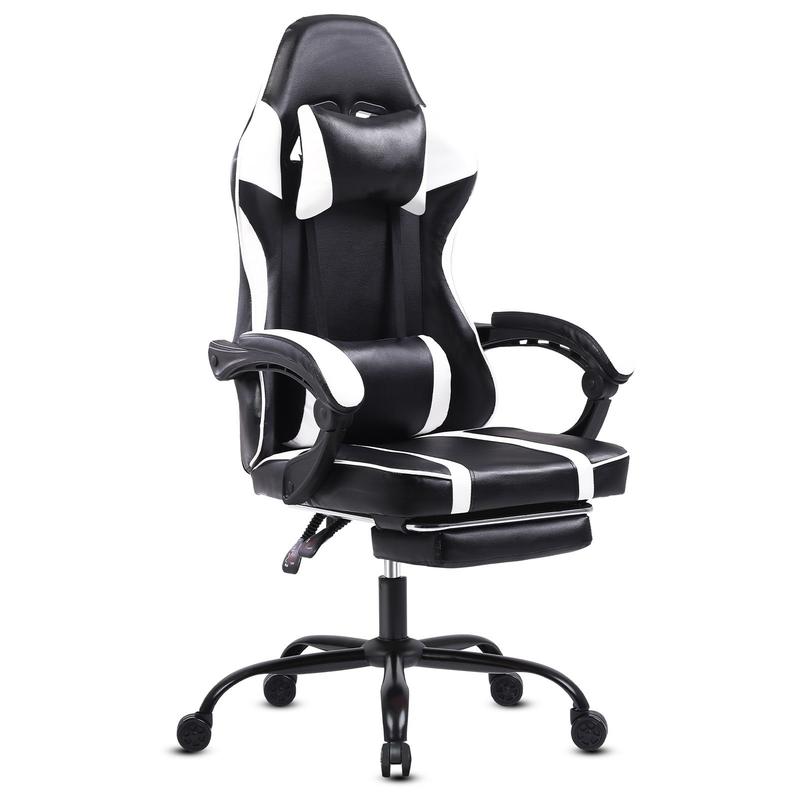 Bellemave Video Game Chairs for Adults PU Leather Gaming Chair with Footrest 360°Swivel Adjustable Lumbar Pillow Comfortable Computer Chair Ergonomic Design