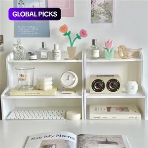 Double-Layer Storage Rack, Desktop Organizer Shelf for Student Dormitory, Desk Organizer Tidy, Multi-Functional Makeup and Desk Supplies Holder