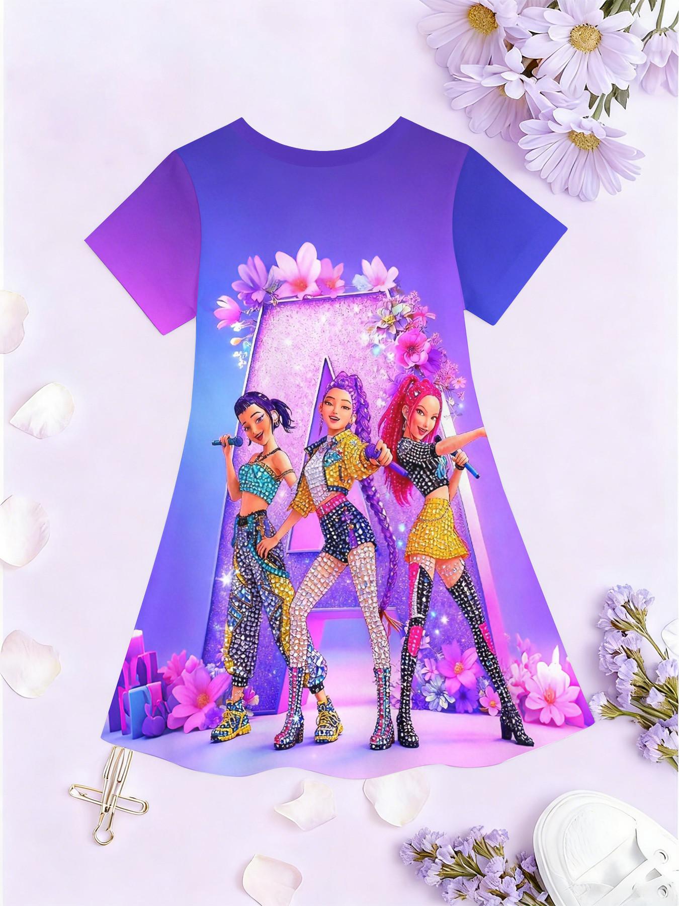 Girls' 3D Dress Base Kpop Girl Group City Note Full Print, Perfect for Parties, Festive Gifts, Birthday Presents