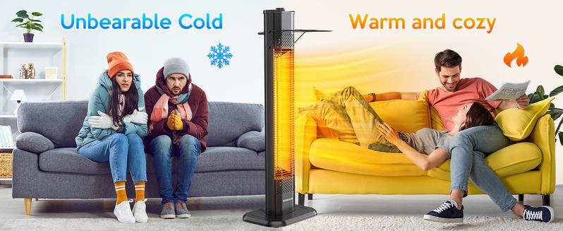 VAGKRI fan Heater, 1500W 36-42 inch indoor heater  with 3 Heating Levels, Tip-Over & Overheat Protection, IPX5 Waterproof Tower Space Heater for Patio Backyard Garage Restaurant Home /portable electric heater