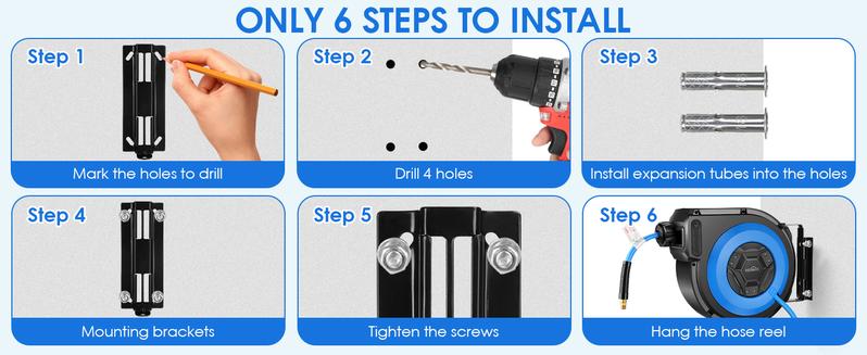 Retractable Air Hose Reel, 50/80ft Hose + 6.6ft Lead, Ceiling/Wall Mounted Pneumatic Hose Reel for Home Garage Workshop Shop, Auto Rewind for Air Tools with Brass Fittings and Bend Restrictor, 300PSI