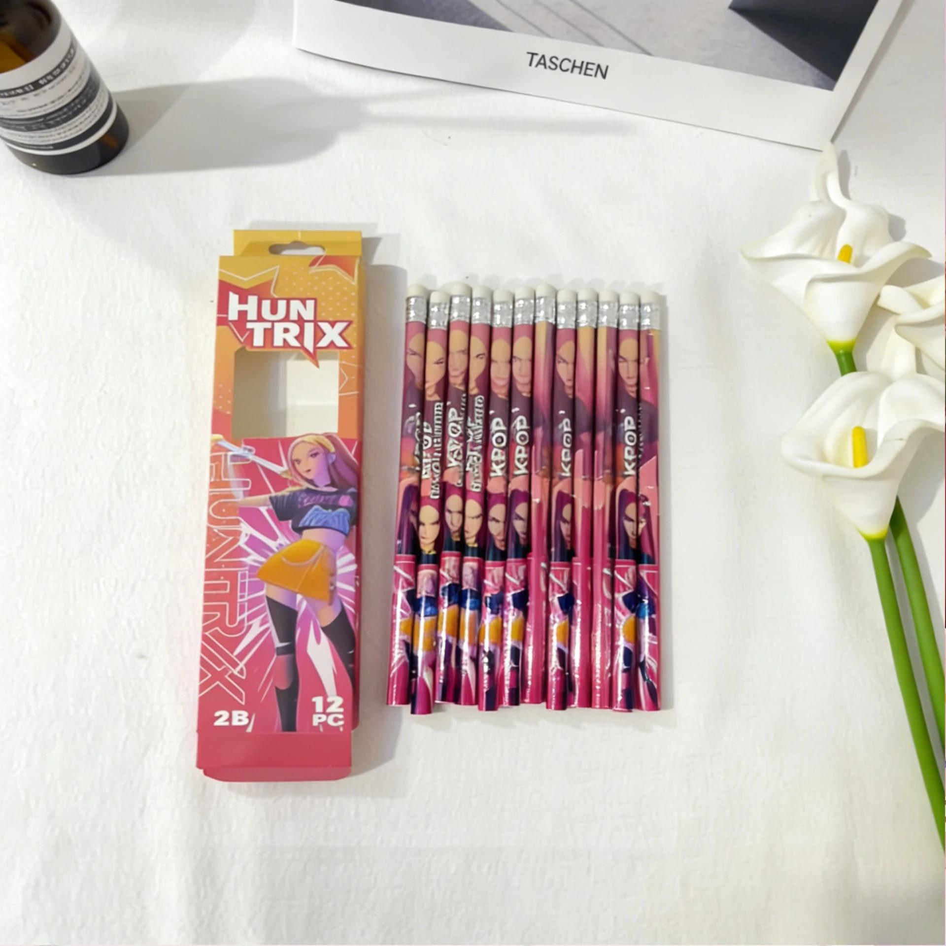 12Pcs/Set Witch Hunting Team Cartoon Pencils Cute Black Wood Pencils Festival Stationery Gift for Kids