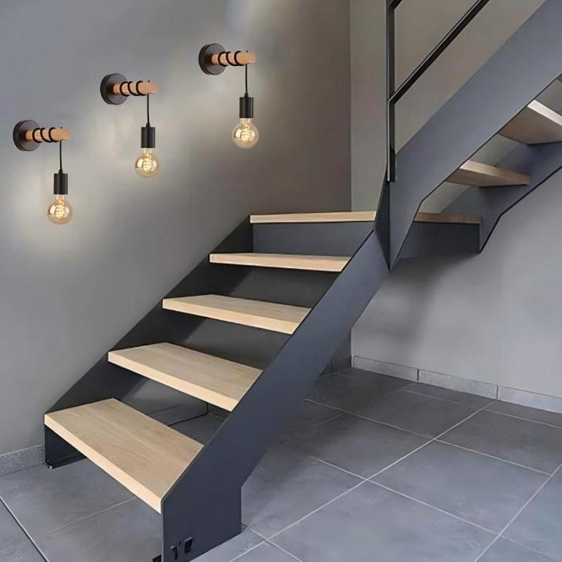 Modern Vintage E27 LED Bedside Lamp, Nordic Creative Wall Light, American Style Wooden Wall Sconce, Simple Hallway Balcony Lighting