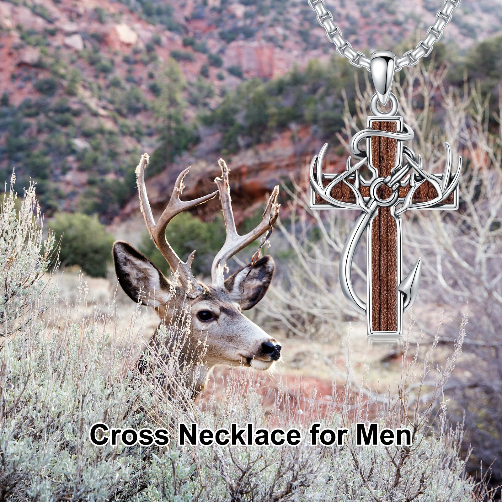 MEIDERBO 925 sterling silver cross antler necklace special version can hold ashes yera and neon valentines gifts graduation gift boys American cross necklace stainless steel chain,inspirational Bible verse cross pendant personalized Christian gift for men