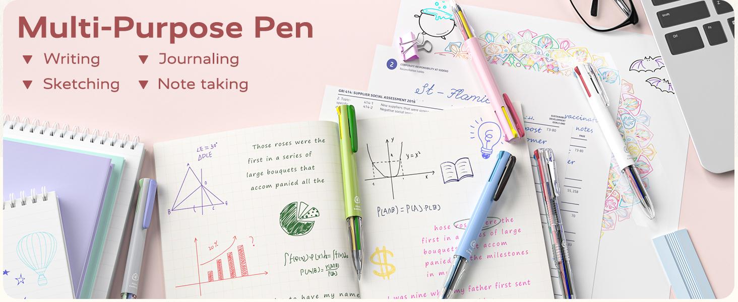 Four Candies Nurse Pen 6 PCS Multicolor Gel Pens 0.5mm 4-in-1 Ink for Office School & Back to School Supplies 18Colors Retractable Ergonomic Design Blue White Pink Black