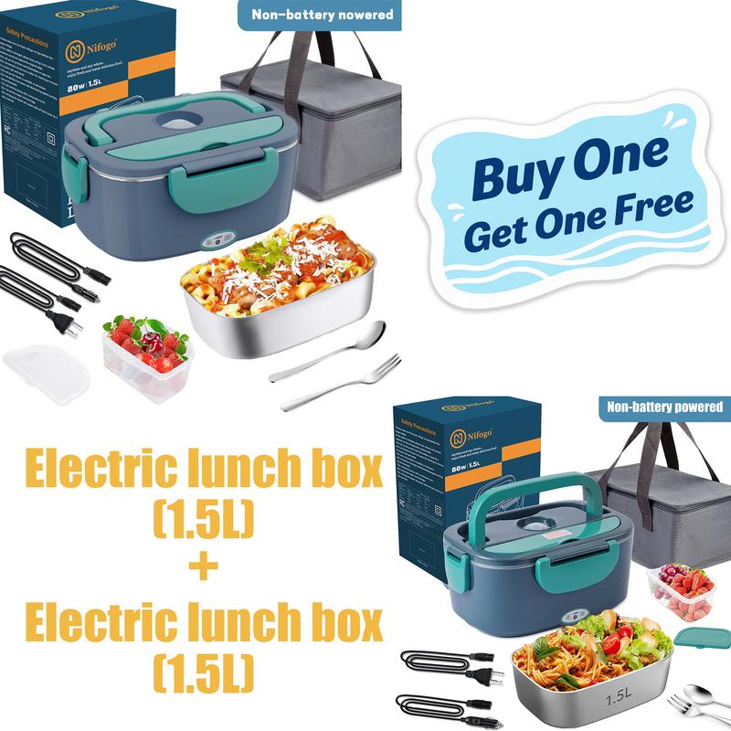 Deals for You Days Electric Lunch Box Portable Food Heater for Adults，80W Food Insulated Lunch Box 1.5&1.8L Stainless Steel Container & Bag 12V/24V/110V Car/Truck/Work with Stainless Steel Container, Fork & Spoon & Bag