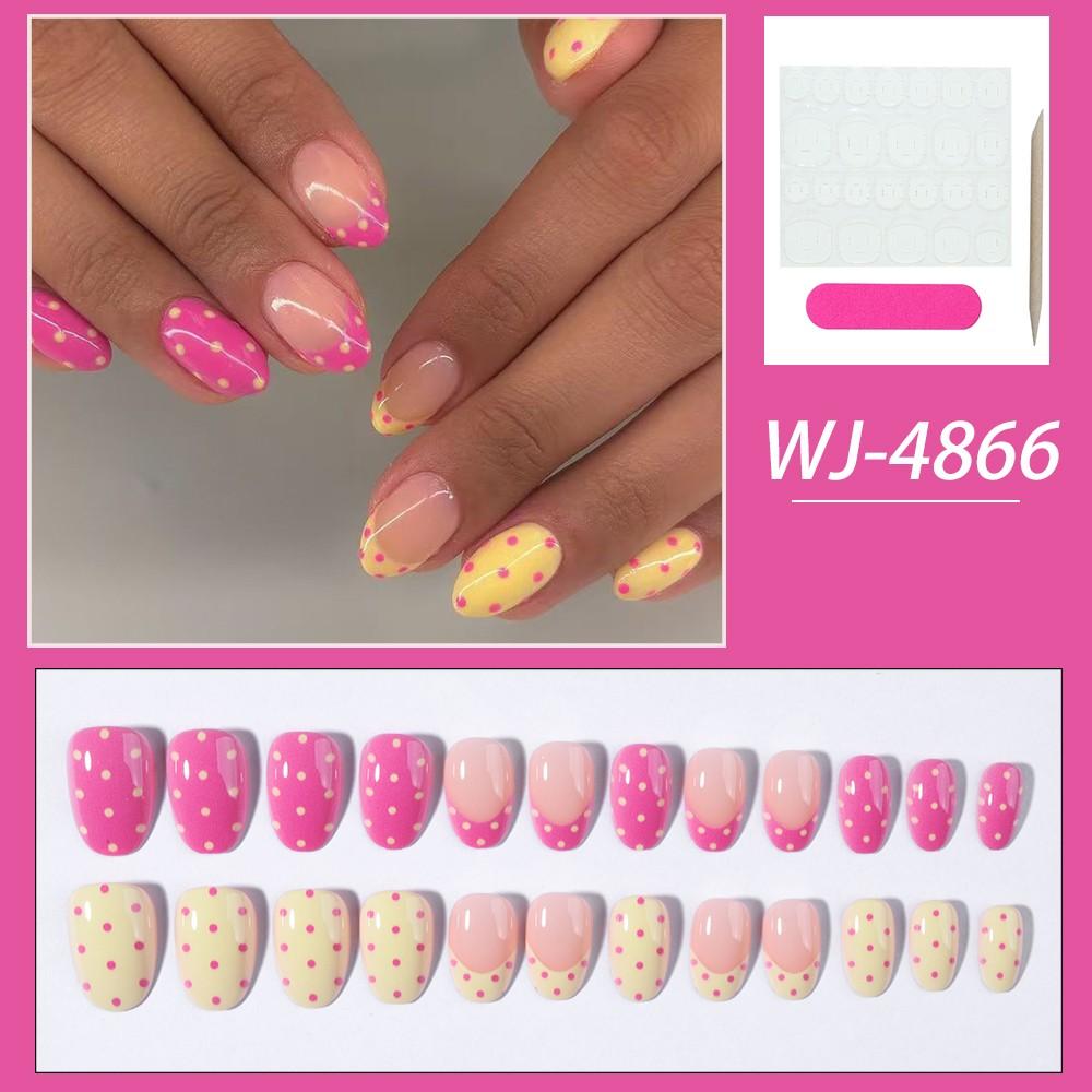 24pcs Sweet Dollar Nail Art Kit, Nude Colors, Classic Polka Dot Design, Easy DIY Manicure, Perfect for Daily Commute & Dates, Nail Kit Set