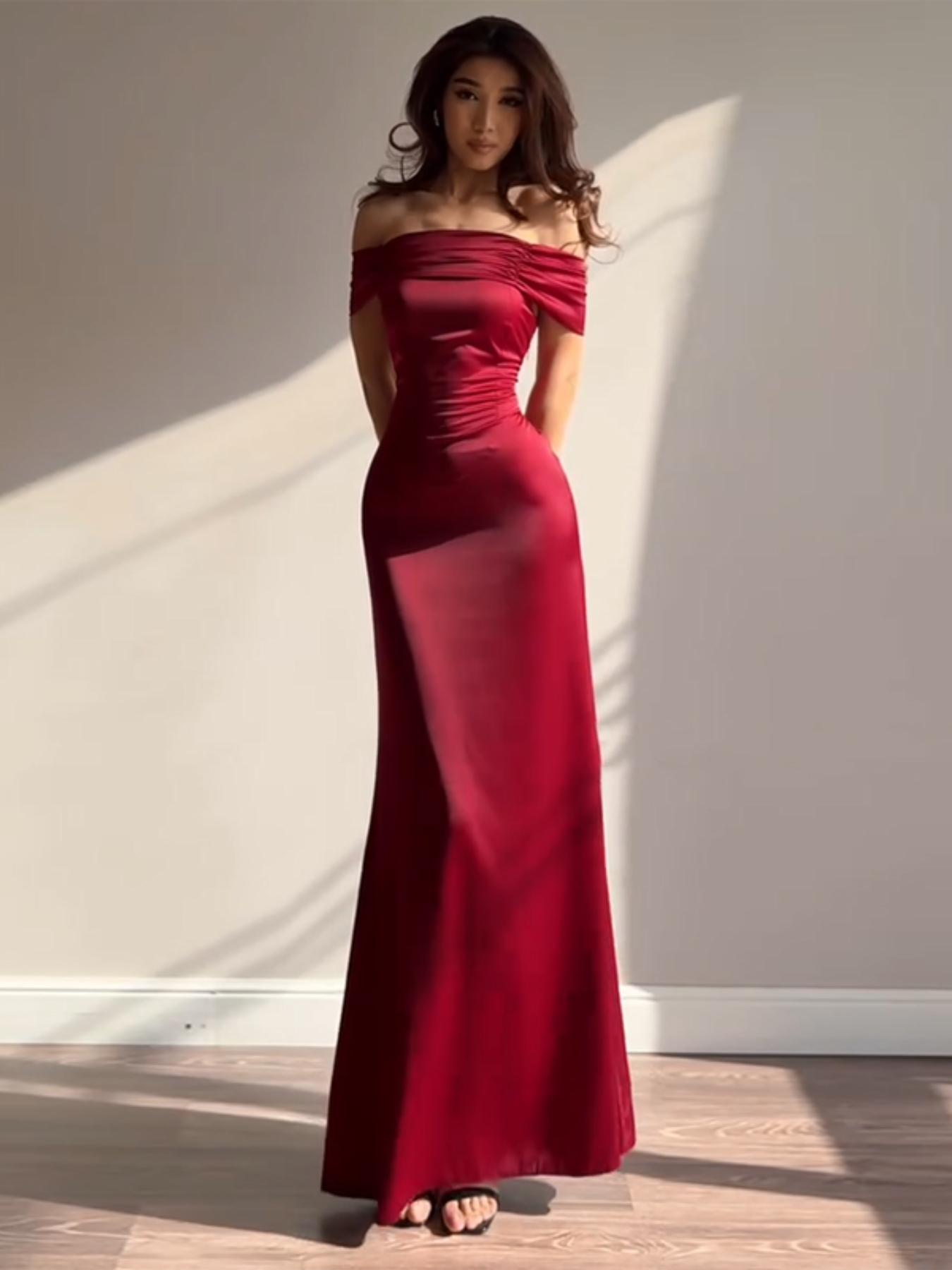 One-Shoulder Satin A-Line Belted Dress, Slim-Fitting Party Dress, Plain Pattern, All Seasons, Elegant Evening Gown - TikTok Shop One-Shoulder Satin A-Line Belted Dress, Slim-Fitting Party Dress, Plain Pattern, All Seasons, Elegant Evening Gown - TikTok Shop