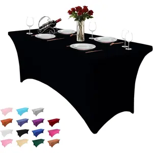 Heochy 1 Pc 6FT Table Cloth for Rectangle Table - Black Tablecloth Rectangular Fitted Stretch Spandex Covers 6 ft for Birthday, Cocktail, Wedding, Banquet Spring Outdoor Party