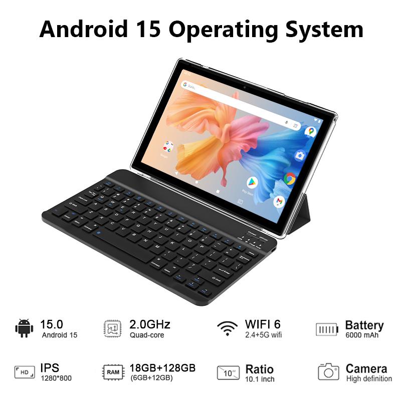 [TikTokShopSpringGlowUp], PEICHENG 2026 Android 15 Tablet 10.1" 18GB(6GB base ,12GB expansion) RAM 128GB ROM Dual Camera Bluetooth Keyboard Mouse Stylus 2.4G/5G,WiFi,Charging Large Storage Portable ,tablets on sale, PINK