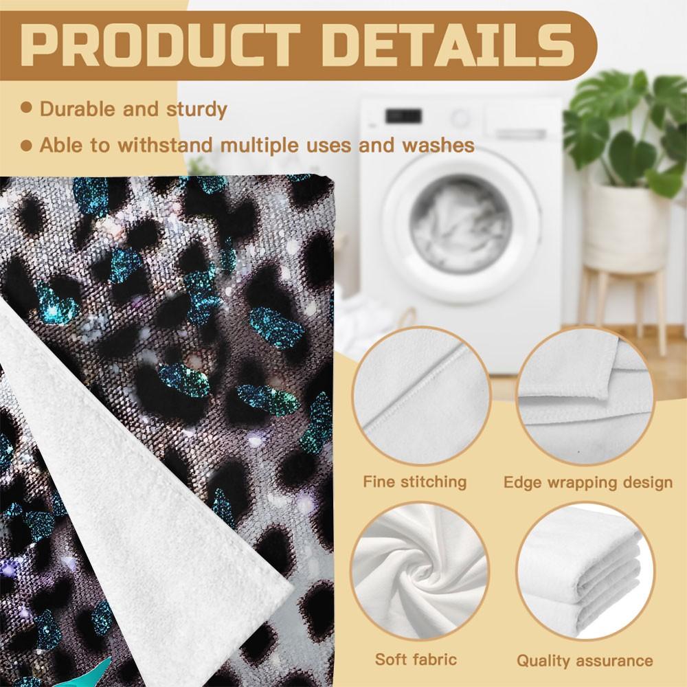 Y2K Coquette Leopard Love Beach Towel | High‑Definition Digital Print of Glitter Leopard, Teal Bows & Black Heart | Quick‑Dry Towel Towel for Pool, Beach, and Travel