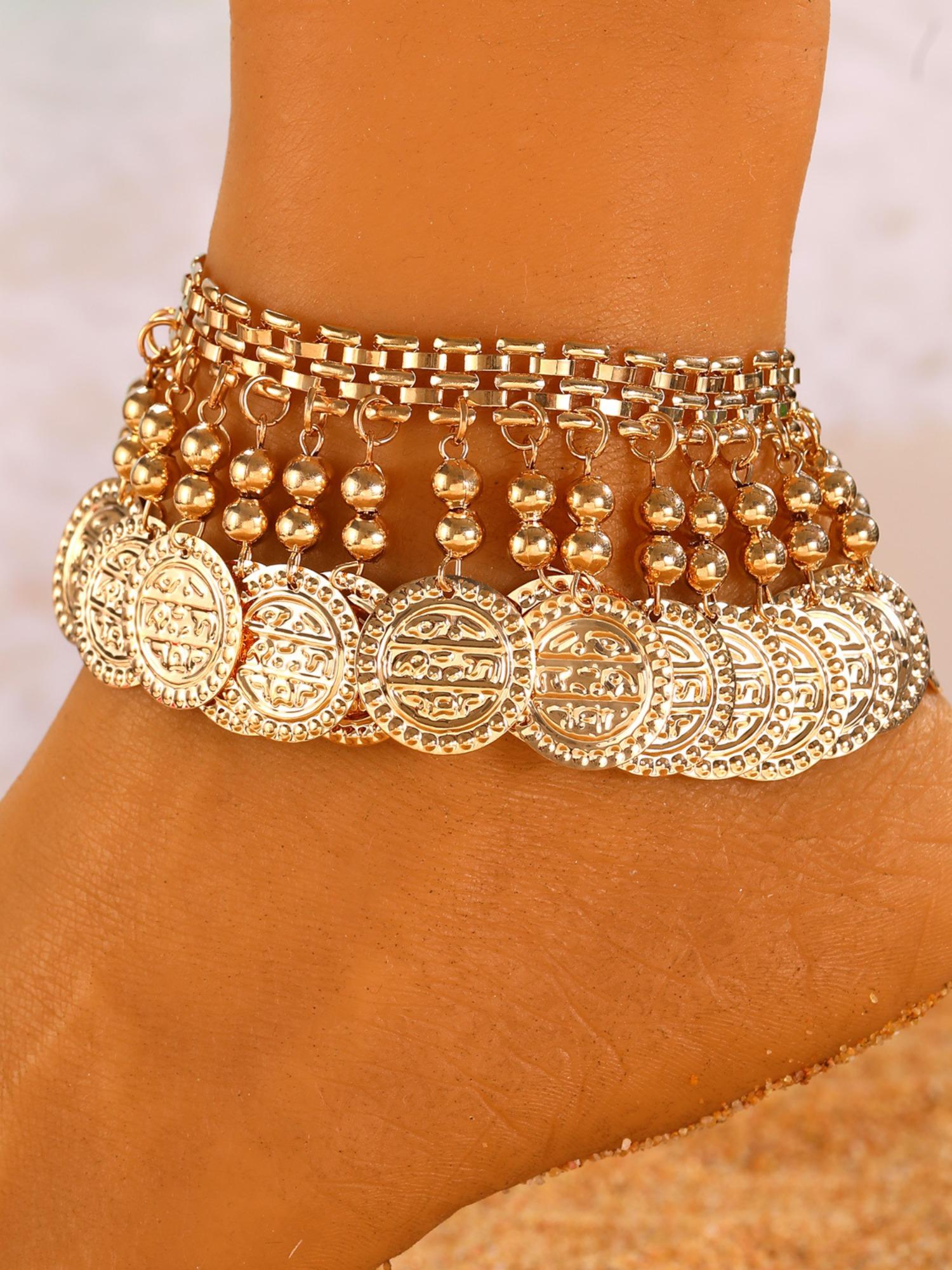 Vintage Metal Style Alloy Coin Bead Fringe Anklet, Perfect for Daily Wear and Vacation, All Seasons, Unisex Fashion Jewelry
