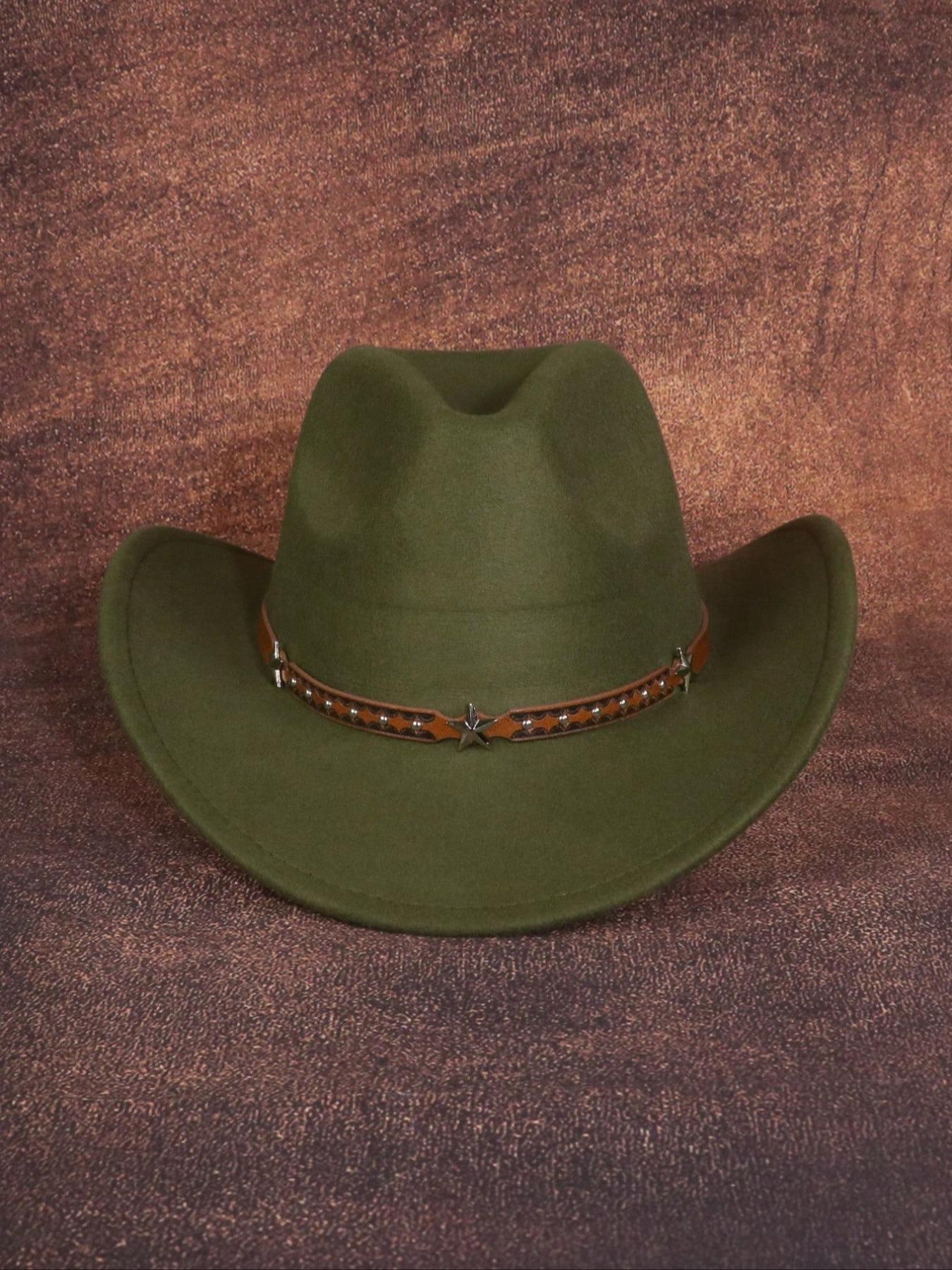 Western Cowboy Hat with Retro Star Belt, Perfect Gift for Women, Sun Protection, Polyester, Ideal for Outdoor, Casual, Stage, Birthday, Party