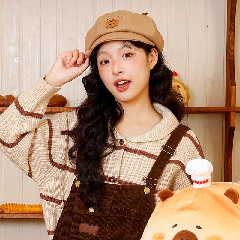 Cute Kirby Party Beret Hat for Women, Lightweight Material with Ears and Embroidered Face Pattern, Comfortable and Breathable for Birthday Parties and Themed Events